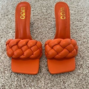 Orange Mules slip in heels